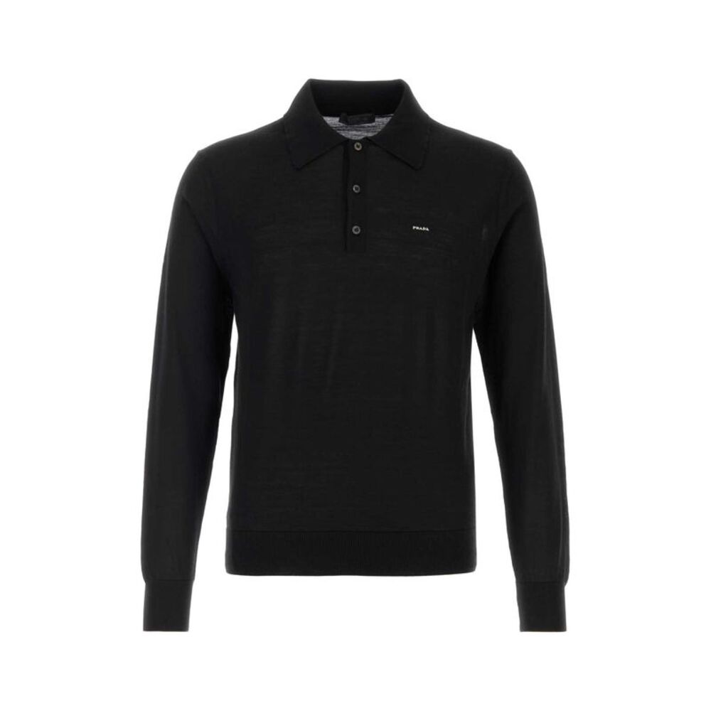 Prada Men Black Wool Polo Shirt